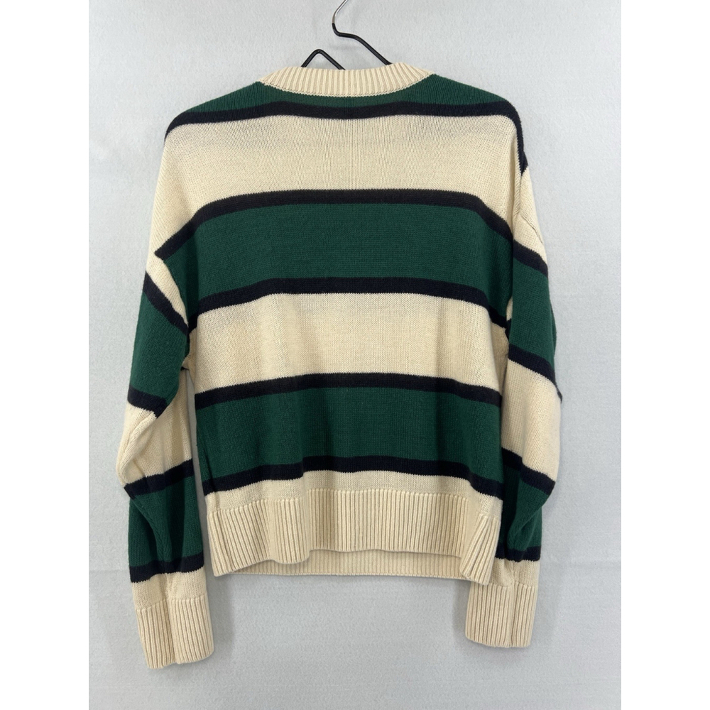 H&M Divided Striped Sweater Green White Woman’s Medium Crew Neck - Picture 6 of 11
